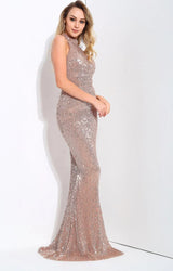 Spotlight Statement Champagne Sequin Fishtail Maxi Dress - Fashion Genie Boutique