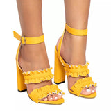 Diamond Girl Ruffle Platform Block Heels - Fashion Genie Boutique