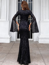 Deepest Devotion Black Draped Sleeve Sequin Maxi Dress - Fashion Genie Boutique