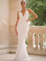 Goal Digger White Sequin Maxi Gown Dress - Fashion Genie Boutique