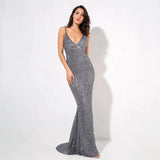 Goal Digger Grey Sequin Maxi Gown Dress - Fashion Genie Boutique