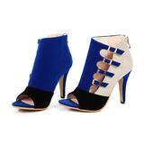 High Class Chic Blue & Tan Two Tone Buckle Open Toe Heels - Fashion Genie Boutique