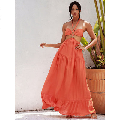 Angila Orange Halter Cut Out Maxi Dress - Fashion Genie Boutique