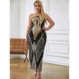 Enchanted Black & Gold Strapless Sequin Midi Dress - Plus - Fashion Genie Boutique