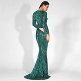 Never Enough Green Sequin Long Sleeve Maxi Fishtail Dress - Fashion Genie Boutique