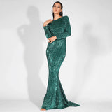 Never Enough Green Sequin Long Sleeve Maxi Fishtail Dress - Fashion Genie Boutique
