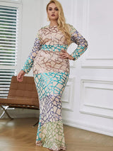 Curve Appeal Gold Sequin Long Sleeve Fishtail Maxi Dress - Plus - Fashion Genie Boutique