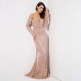 Dressed To Thrill Gold Sequin Bardot Maxi Dress - Fashion Genie Boutique