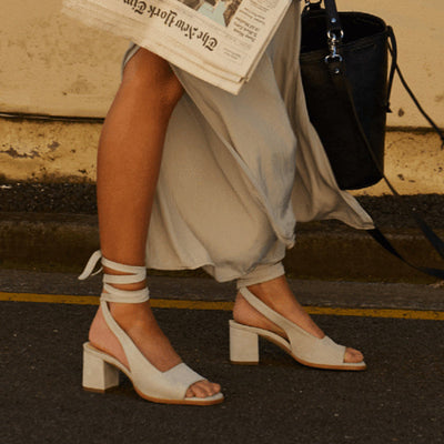 Elita Beige Wrap Around Block Heel Shoes - Fashion Genie Boutique