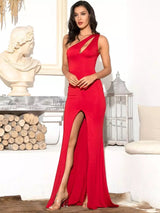 Dream Dancer Red One Shoulder Split Maxi Dress - Fashion Genie Boutique