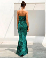 Disco Belle Green Sequin Strapless Split Maxi Gown Dress - Fashion Genie Boutique