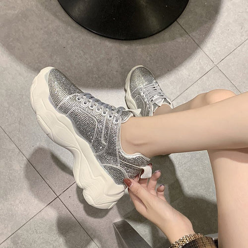 Sparkle Days Silver Crystal Embellished Trainers - Fashion Genie Boutique