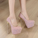 Out Of Reach Pink Sequin Platform Stiletto Heels - Fashion Genie Boutique