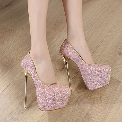 Out Of Reach Pink Sequin Platform Stiletto Heels - Fashion Genie Boutique