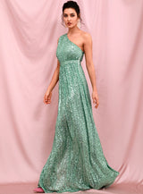 Sparkle All Night Green One Shoulder Sequin Maxi Dress - Fashion Genie Boutique