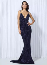 Goal Digger Navy Sequin Maxi Gown Dress - Fashion Genie Boutique