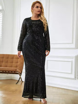 Wanderlust Black Sequin Long Sleeve Maxi Dress - Plus - Fashion Genie Boutique