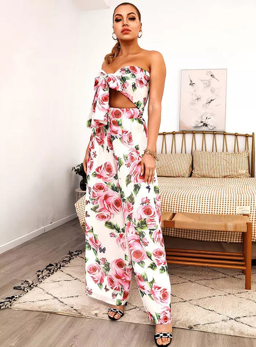 Getaway White Floral Print Changeable Top & Wide Leg Trousers Co-Ord - Fashion Genie Boutique