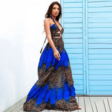 Emma Blue Plunge Leopard Cross Maxi Dress - Fashion Genie Boutique