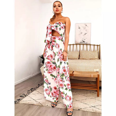 Getaway White Floral Print Changeable Top & Wide Leg Trousers Co-Ord - Fashion Genie Boutique