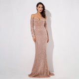 Dressed To Thrill Gold Sequin Bardot Maxi Dress - Fashion Genie Boutique