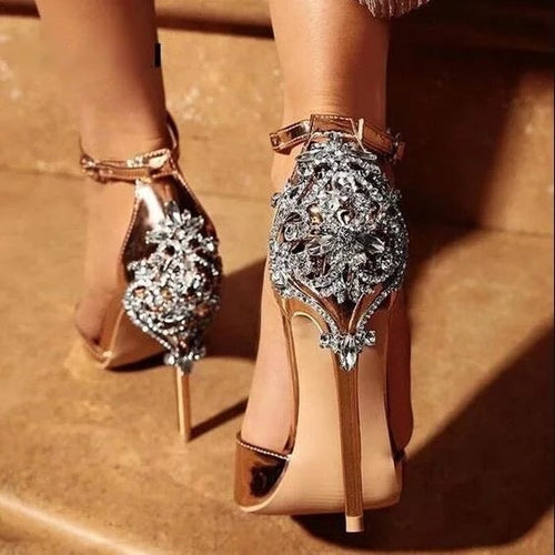 Rebel Dreams Gold Crystal Embellished Heel Shoes - Fashion Genie Boutique