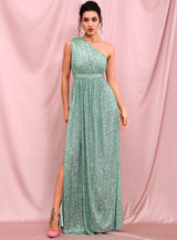Sparkle All Night Green One Shoulder Sequin Maxi Dress - Fashion Genie Boutique