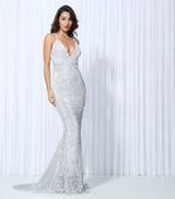 Goal Digger Silver Sequin Maxi Gown Dress - Fashion Genie Boutique