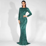 Never Enough Green Sequin Long Sleeve Maxi Fishtail Dress - Fashion Genie Boutique