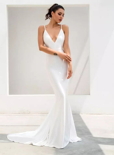 Elegantly Blissful White Slinky Maxi Dress - Fashion Genie Boutique