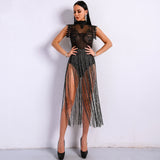 Gamble On Me Black Mesh Sequin Fringe Bodysuit - Fashion Genie Boutique