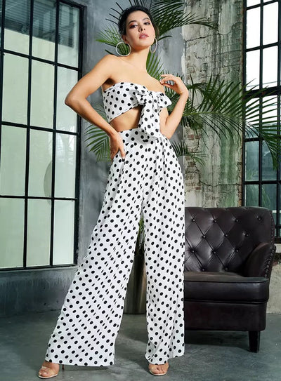 Gracie White Polka Dot Changeable Top & Wide Leg Trousers Co-Ord - Fashion Genie Boutique