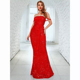 Beautiful Tonight Red Strapless Sequin Dress - Fashion Genie Boutique