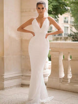 Goal Digger White Sequin Maxi Gown Dress - Fashion Genie Boutique