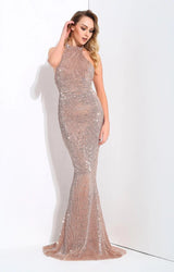 Spotlight Statement Champagne Sequin Fishtail Maxi Dress - Fashion Genie Boutique