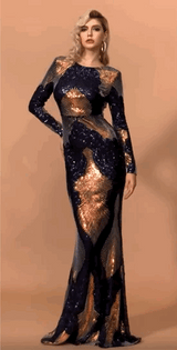 Weekend Glitz Navy Long Sleeve Sequin Fishtail Dress - Fashion Genie Boutique