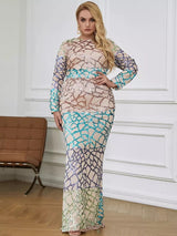 Curve Appeal Gold Sequin Long Sleeve Fishtail Maxi Dress - Plus - Fashion Genie Boutique