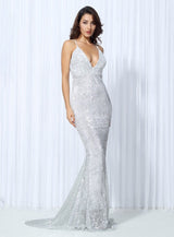 Goal Digger Silver Sequin Maxi Gown Dress - Fashion Genie Boutique