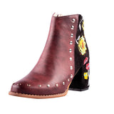 Texas Burgundy Embroidered Ankle Boot - Fashion Genie Boutique