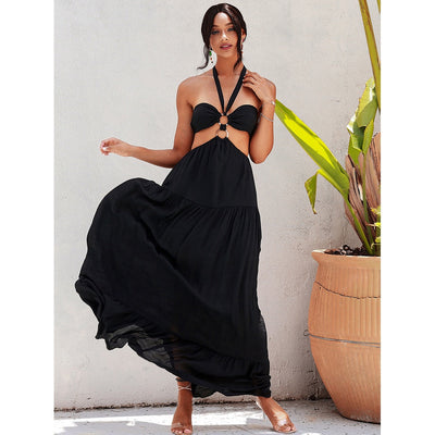 Angila Black Halter Cut Out Maxi Dress - Fashion Genie Boutique
