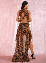 Dream Away Brown Leopard Dipped Hem Maxi Dress - Fashion Genie Boutique