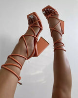 Certified Lover Orange Block Strappy Sandals - Fashion Genie Boutique
