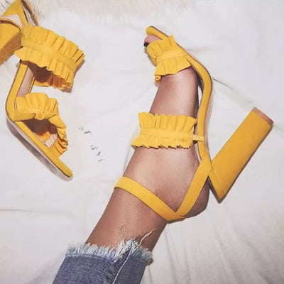 Diamond Girl Ruffle Platform Block Heels - Fashion Genie Boutique