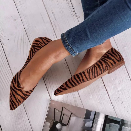 Cosmo Girl Brown Zebra Print Flat Pump Shoes - Fashion Genie Boutique