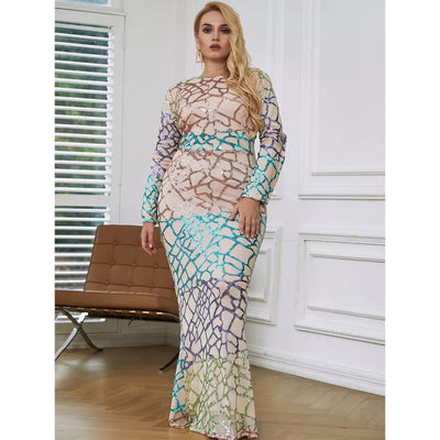 Curve Appeal Gold Sequin Long Sleeve Fishtail Maxi Dress - Plus - Fashion Genie Boutique
