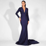 Always Dreaming Navy Long Sleeve Fishtail Maxi Gown Dress - Fashion Genie Boutique