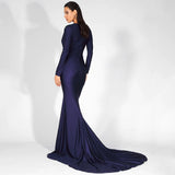 Always Dreaming Navy Long Sleeve Fishtail Maxi Gown Dress - Fashion Genie Boutique
