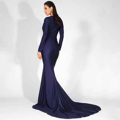 Always Dreaming Navy Long Sleeve Fishtail Maxi Gown Dress - Fashion Genie Boutique