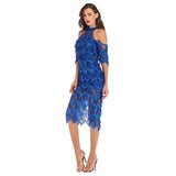Confessions Blue Halter Sequin Tassel Midi Dress - Fashion Genie Boutique