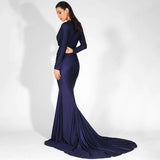 Always Dreaming Navy Long Sleeve Fishtail Maxi Gown Dress - Fashion Genie Boutique